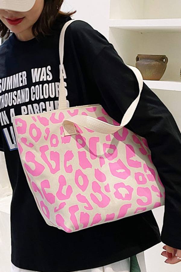 Rose Red Leopard Print Canvas Tote Bag