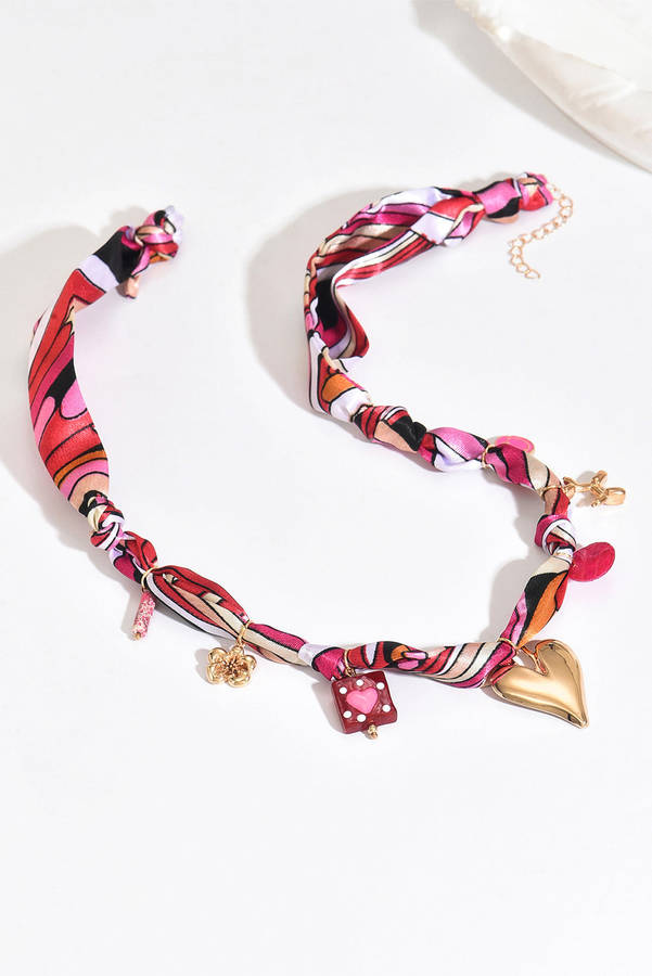 Strawberry Pink Valentines Multi Detail Knot Scarf Necklace