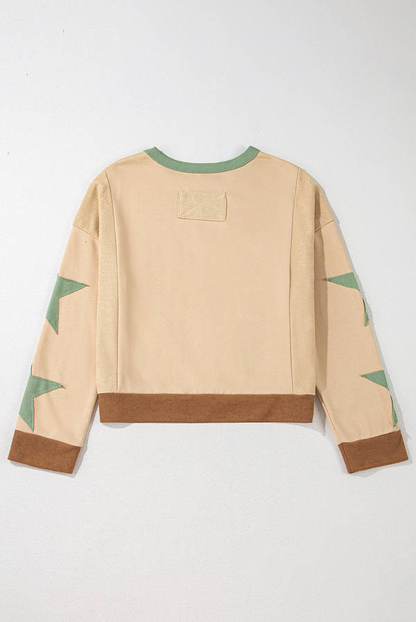 Parchment Star Patchwork Exposed Seam Oversized Sweatshirt