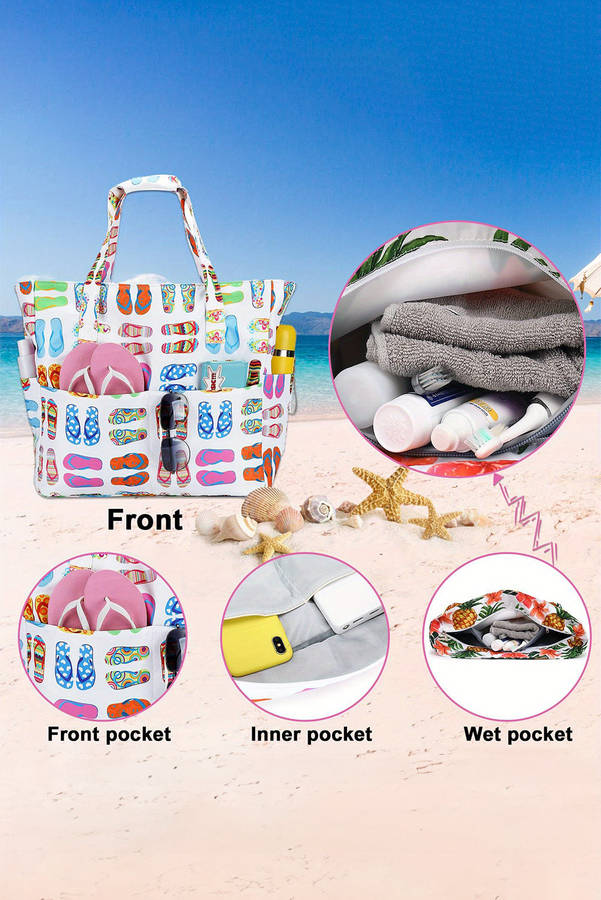 White Waterproof Slippers Pattern Beach Tote Bag