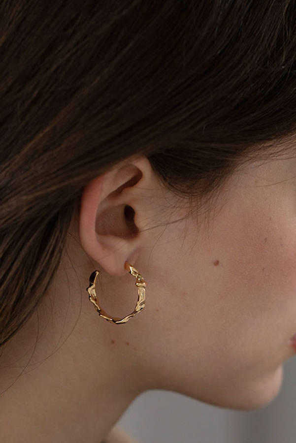 Gold Wrinkled Plated Alloy Hoop Earrings