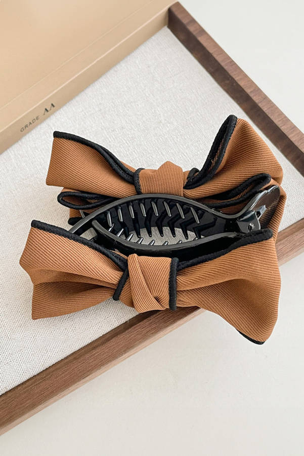 Chestnut Double Bow Decor Girlish Hair Claw Clip