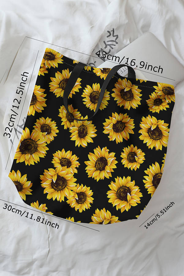 Black Sunflower Digital Print Canvas Tote Bag