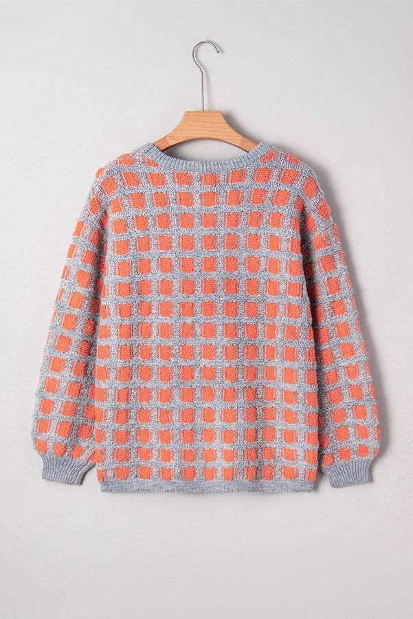 Pink Checkered Oversized Side Slit Sweater