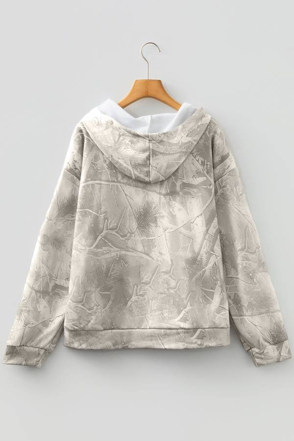 Beige Camouflage Woodland Print Oversized Sporty Hoodie