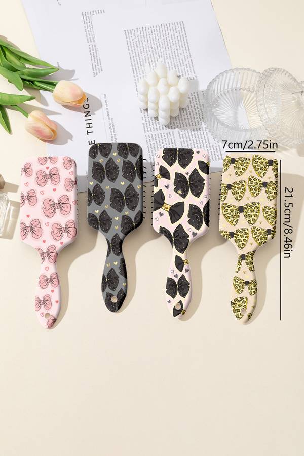 Pink Cute Bow Tiny Heart Printed Air Cushion Comb