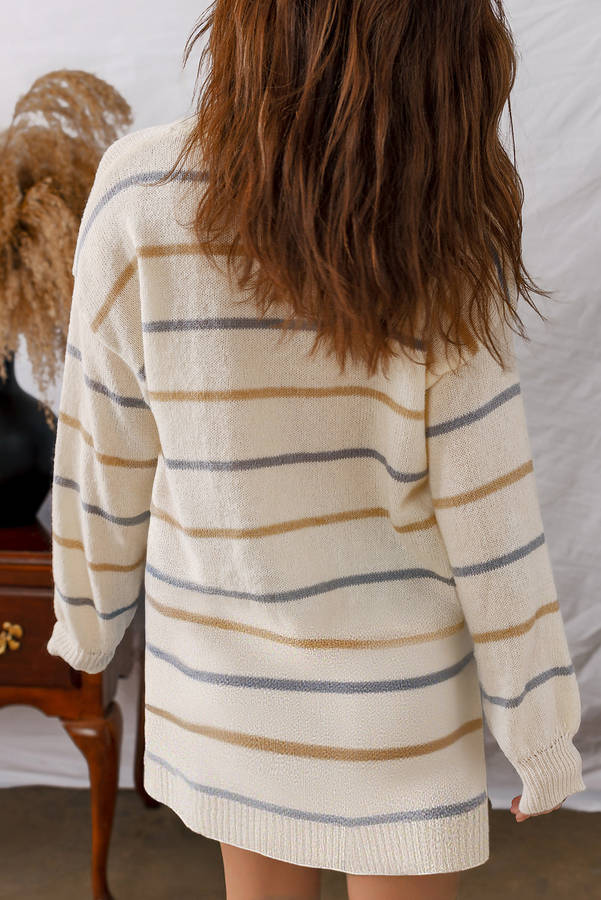 Multicolour Striped Print Drop Shoulder Shift Sweater Mini Dress