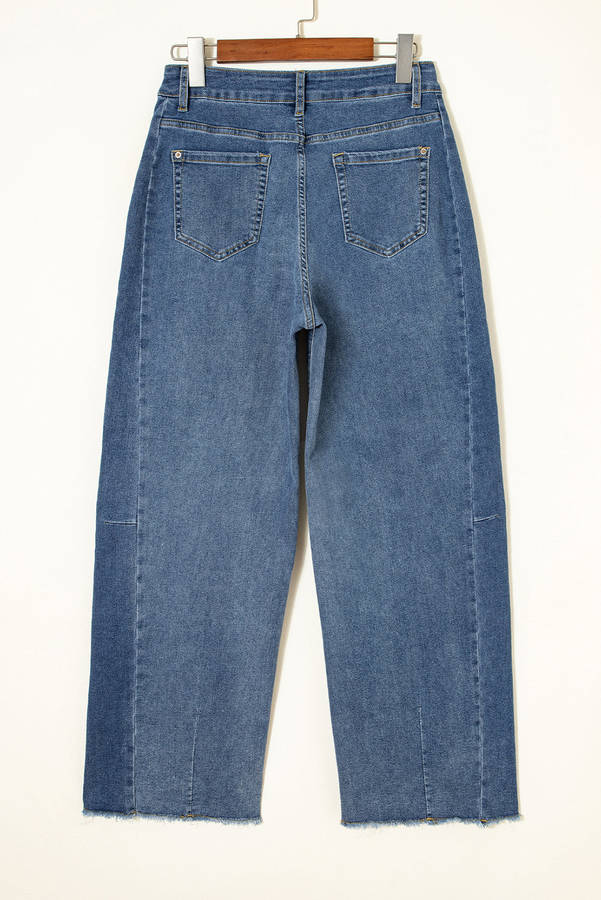 Ashleigh Blue Stitched Raw Hem Wide Leg Loose Jeans