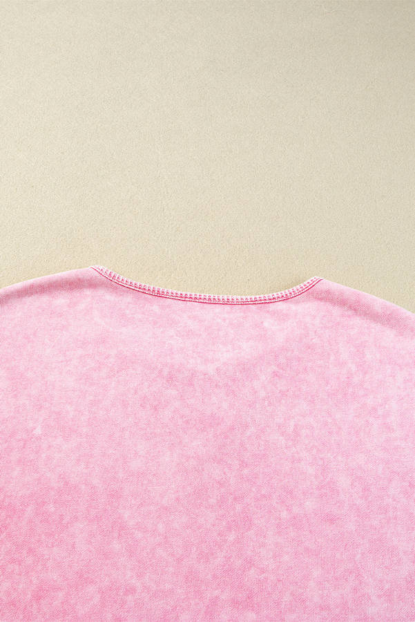 Strawberry Pink Mineral Wash Exposed Seam Drop Shoulder Oversized Tee