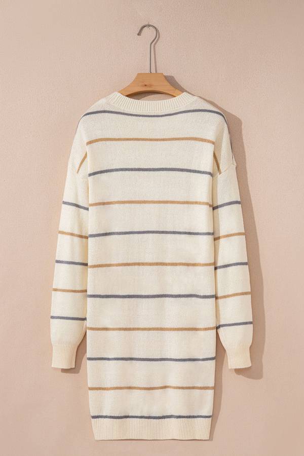 Multicolour Striped Print Drop Shoulder Shift Sweater Mini Dress