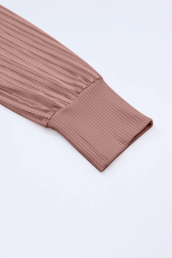 Pink Black Striped Mesh Long Sleeve Crewneck Ribbed Top