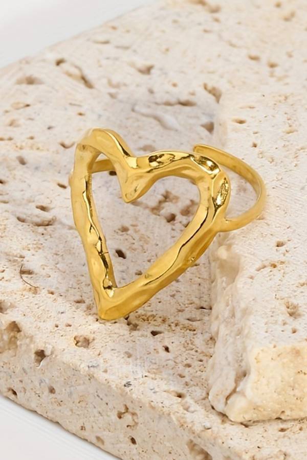 Gold Plated Heart Shaped Adjustable Finger Ring