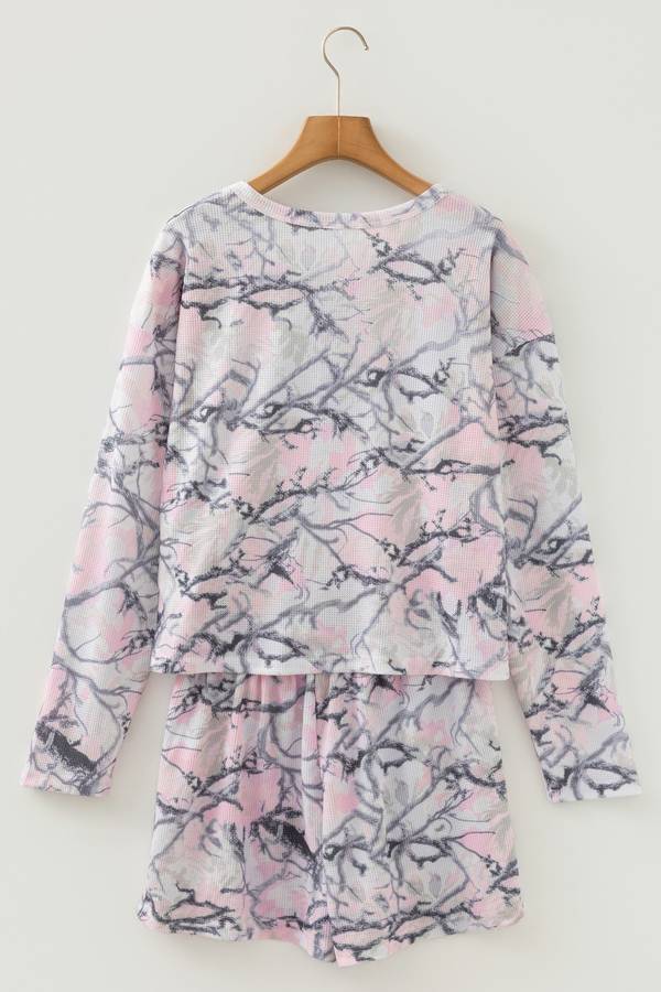 Pink Camo Henley Top and Short Set