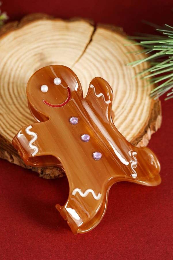 Thai Curry Pearl Rhinestone Gingerbread Man Hair Claw Clip