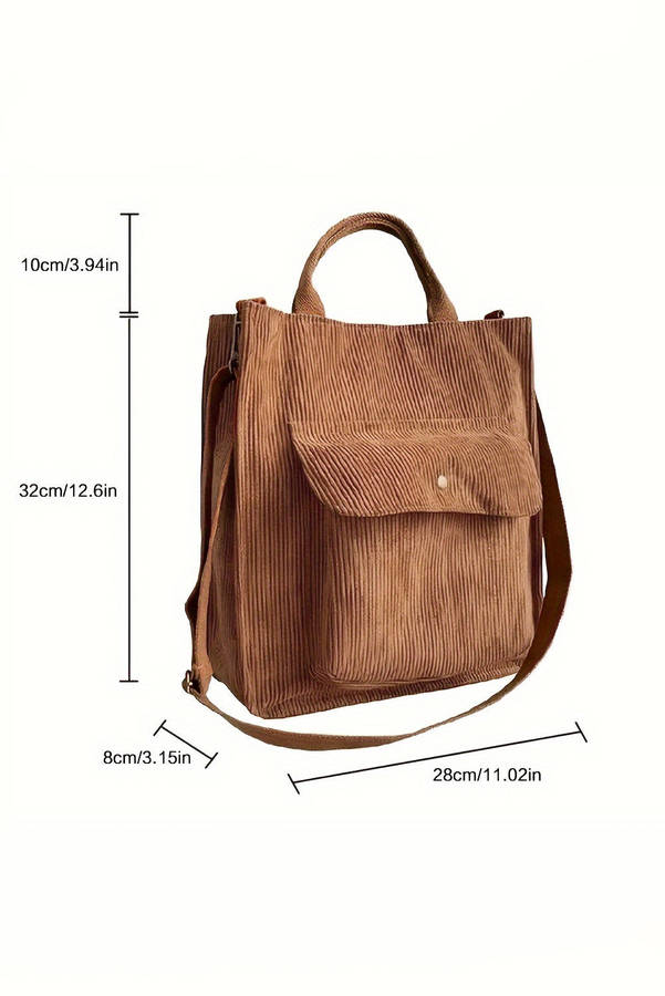 Chestnut Detachable Shoulder Strap Large Corduroy Bag