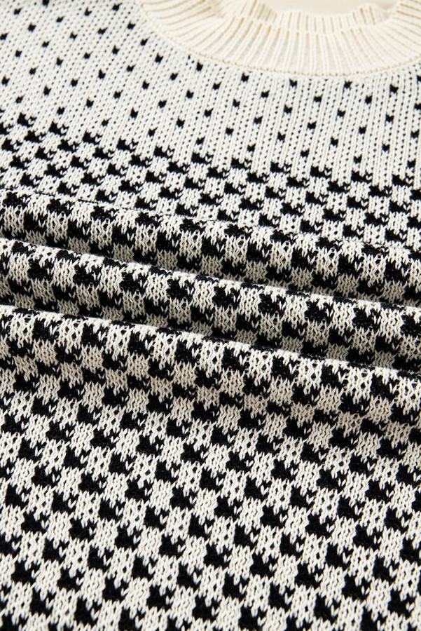 Black Contrast Color Pattern Lantern Sleeve Sweater