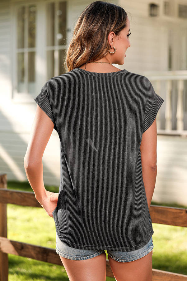 Carbon Grey Twisted Rib Wide Sleeve Crew Neck T Shirt