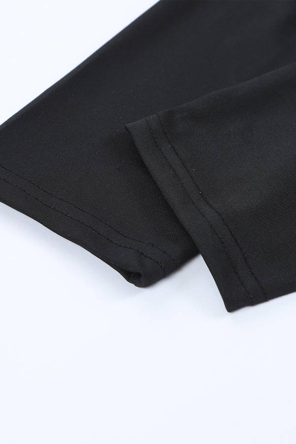 Black Solid Color High Waist Ripped Leggings