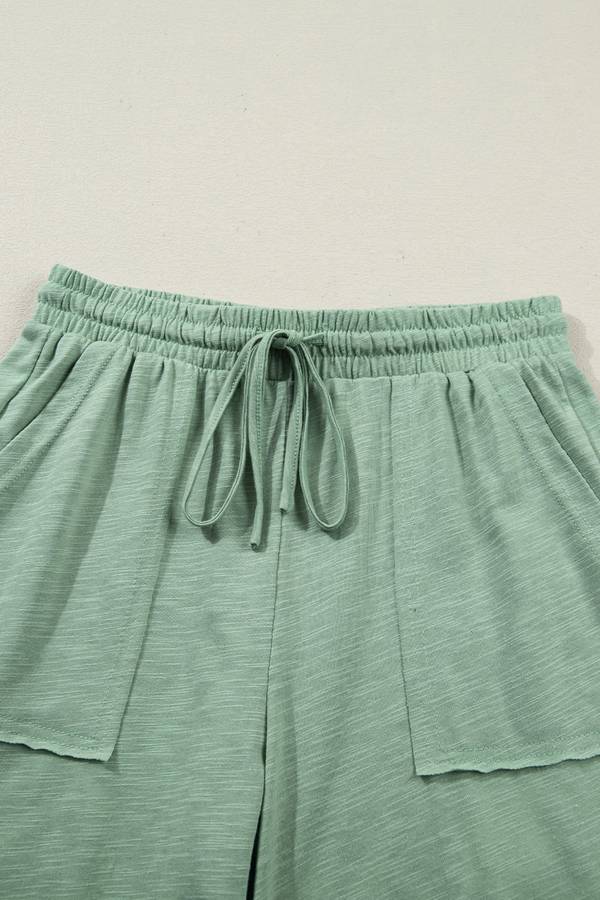 Canton Cuffed Short Sleeve Tee Raw Seam Patch Pocket Drawstring Pants Set
