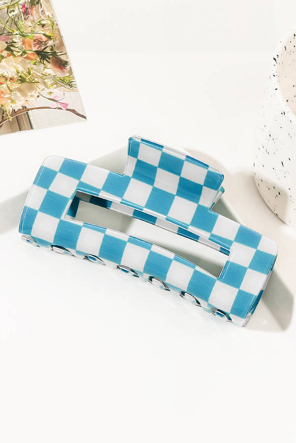 Sky Blue Checkered Print Hollow Out Hair Clip