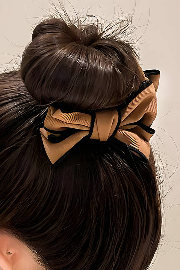 Chestnut Double Bow Decor Girlish Hair Claw Clip