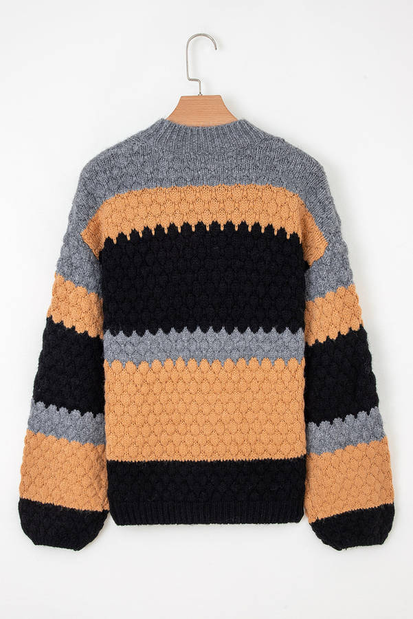 Khaki Color Block High Neck Baggy Sweater