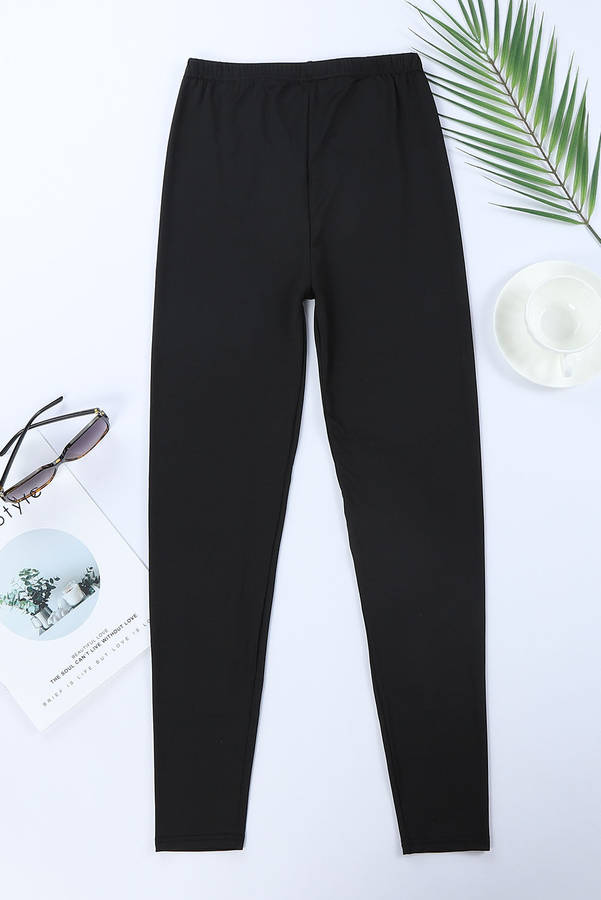 Black Solid Color High Waist Ripped Leggings