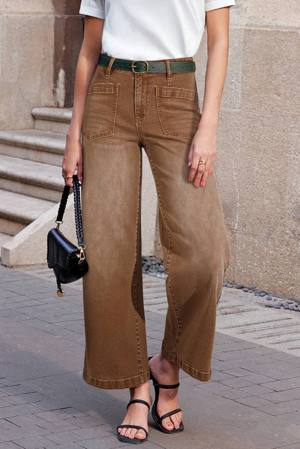 Brown Mimimalist Patch Pocket Womens Shift Jeans