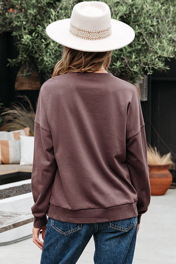 Dark Khaki Contrast Terry Bow Pattern Drop Shoulder Sweatshirt