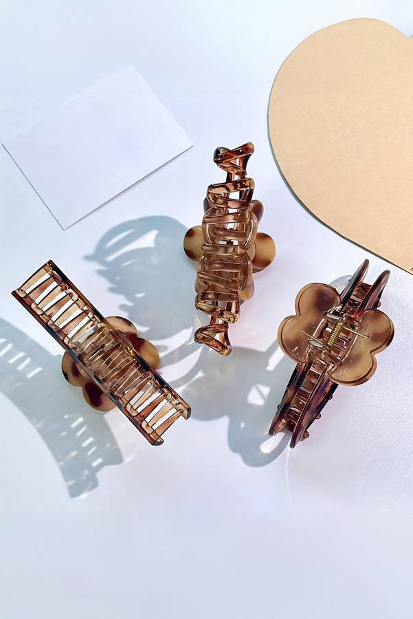 Thai Curry Amber Leopard Resin Flower Hair Claw Clip