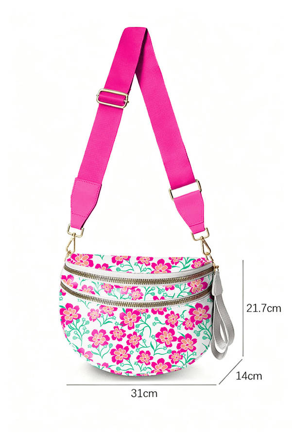 White Floral Printed Double Zip Crossbody Bag