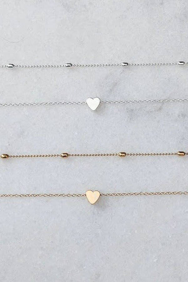 Silver Valentine Heart Shaped Layered Chain Necklace