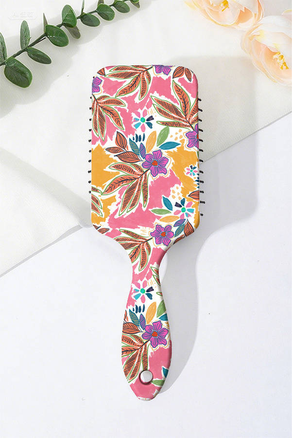 Rose Red Boho Vacation Floral Print Large Cushion Paddle Comb