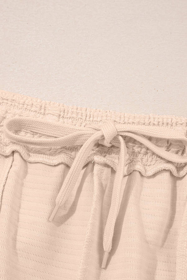 Apricot Textured V Neck T Shirt and Shorts Set