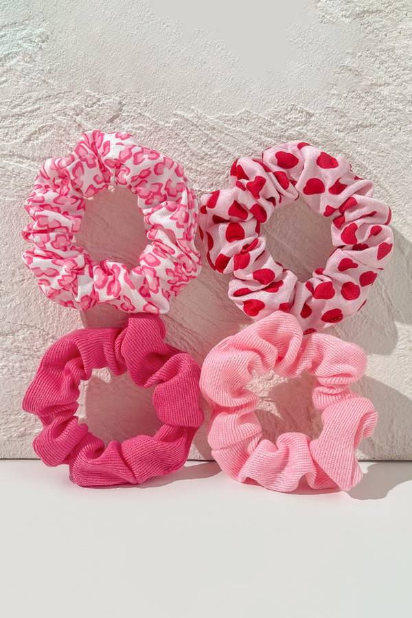 Fiery Red Valentines Day Sweet Heart Printed Scrunchie Hair Tie