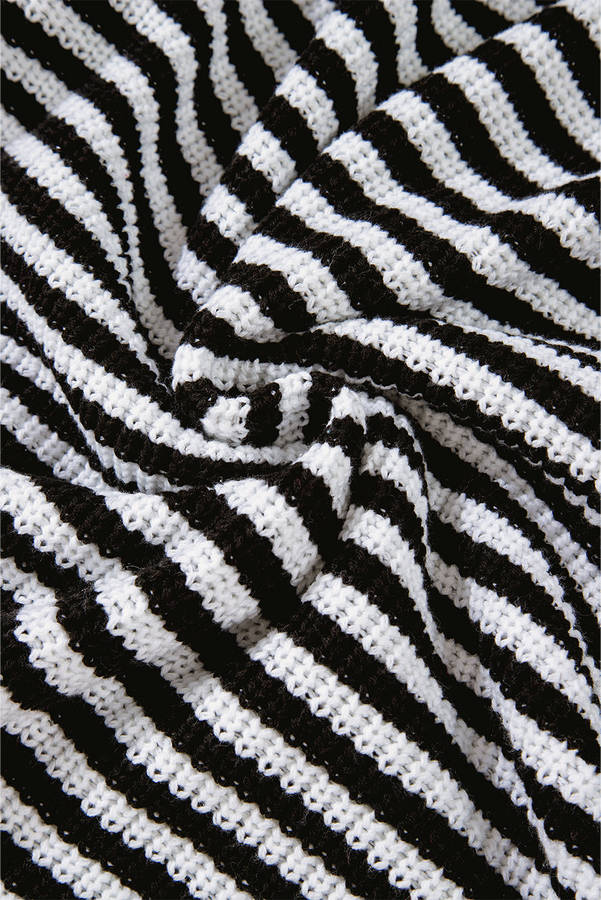 Black Stripe Zip up Collar Drop Shoulder Sweater