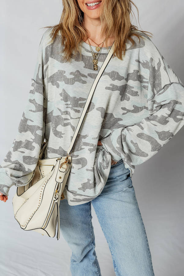 Dearlove Multicolour Retro Camouflage Print Exposed Seam Patchwork Drop Shoulder Sweatshirt