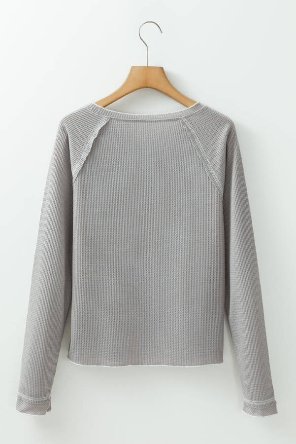 Gray Textured Round Neck Long Sleeve Top