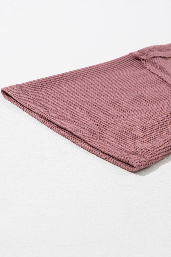 Exposed Seam Half Sleeve Knitted V Neck Textured Top