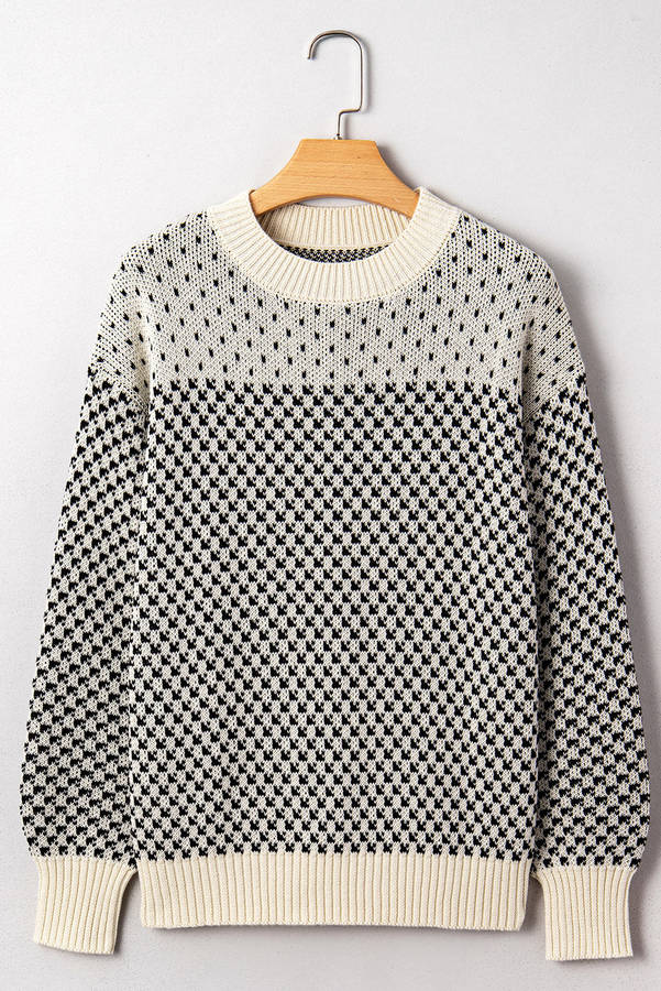 Black Contrast Color Pattern Lantern Sleeve Sweater
