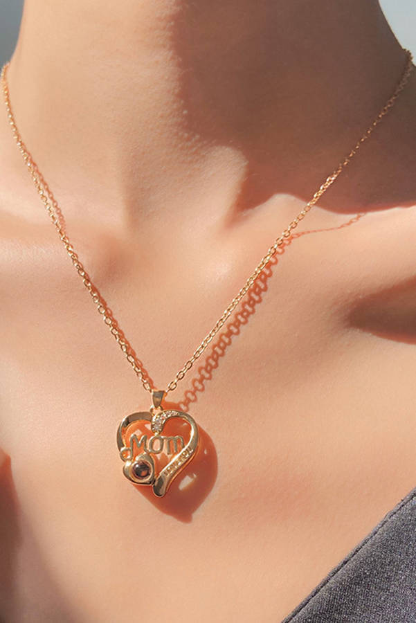 Gold Mom Heart Shape Crystal Decor Alloy Pendant Necklace