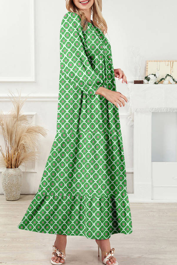 Multicolor Boho Printed Half Sleeve Maxi Dress