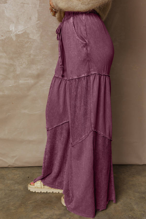 Wild Ginger  Careys Mineral Wash Tiered Wide Leg Patchwork Drawstring Pants
