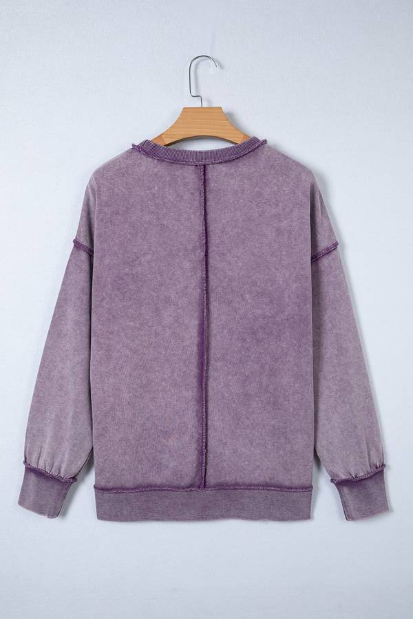 Valerian Mineral Wash Exposed Seam Side Slit Sweatshirt