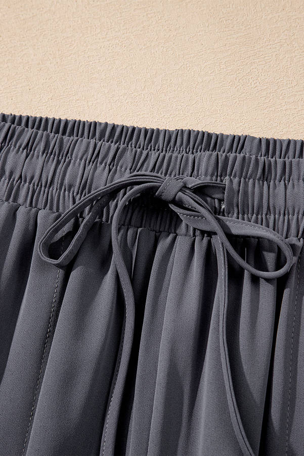 Gray Drawstring Elastic Waistband Pocketed Cropped Jogger Pants