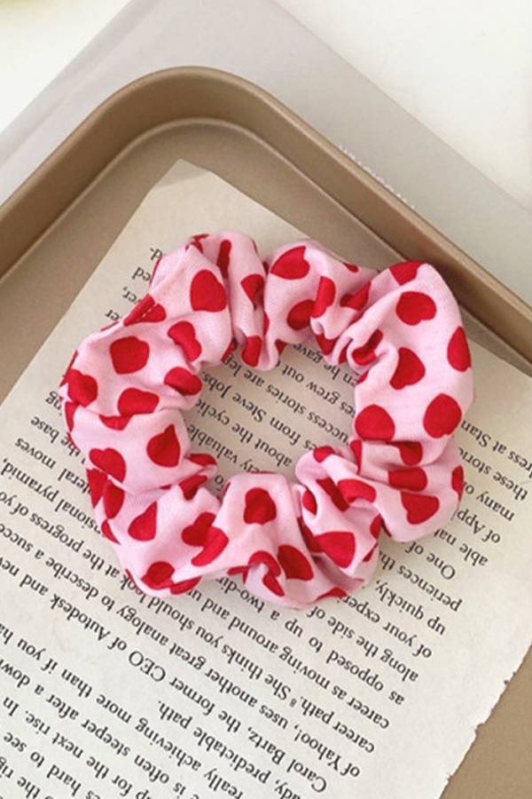 Fiery Red Valentines Day Sweet Heart Printed Scrunchie Hair Tie