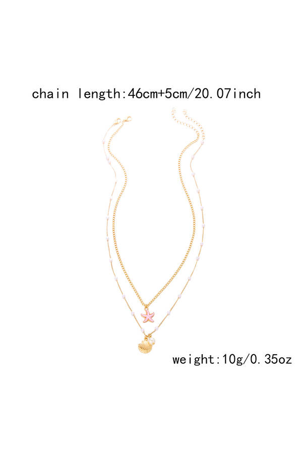 Gold Shell Starfish Pearl Plated Alloy Double Layer Necklace