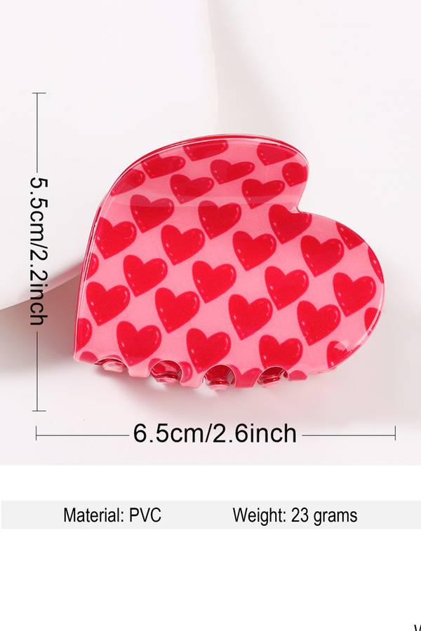 Rose Red Sweet Valentines Heart Shape PVC Hair Claw Clip