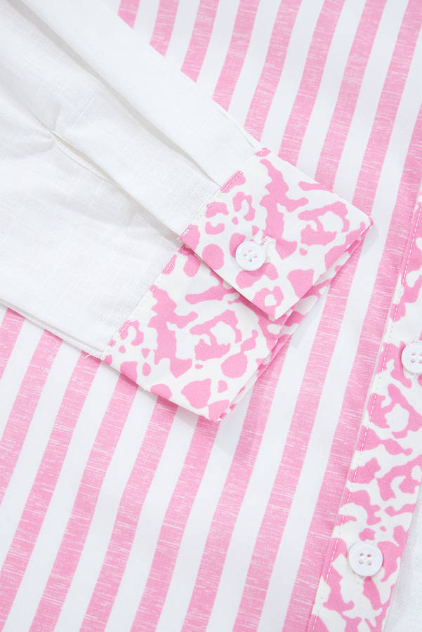 Pink Leopard Striped Western Casual Shirt