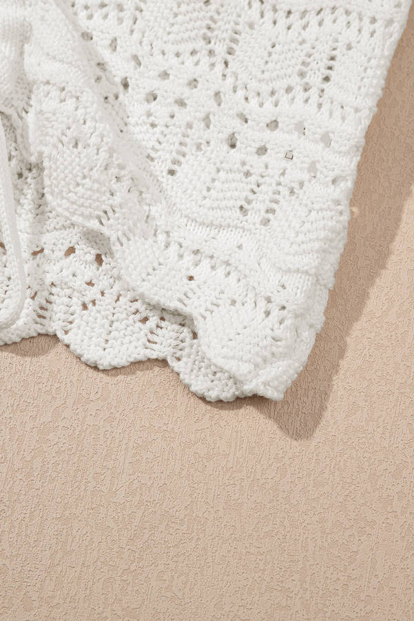 Beige Trendy Hollowed Knit V Neck Drawstring Sweater Vest